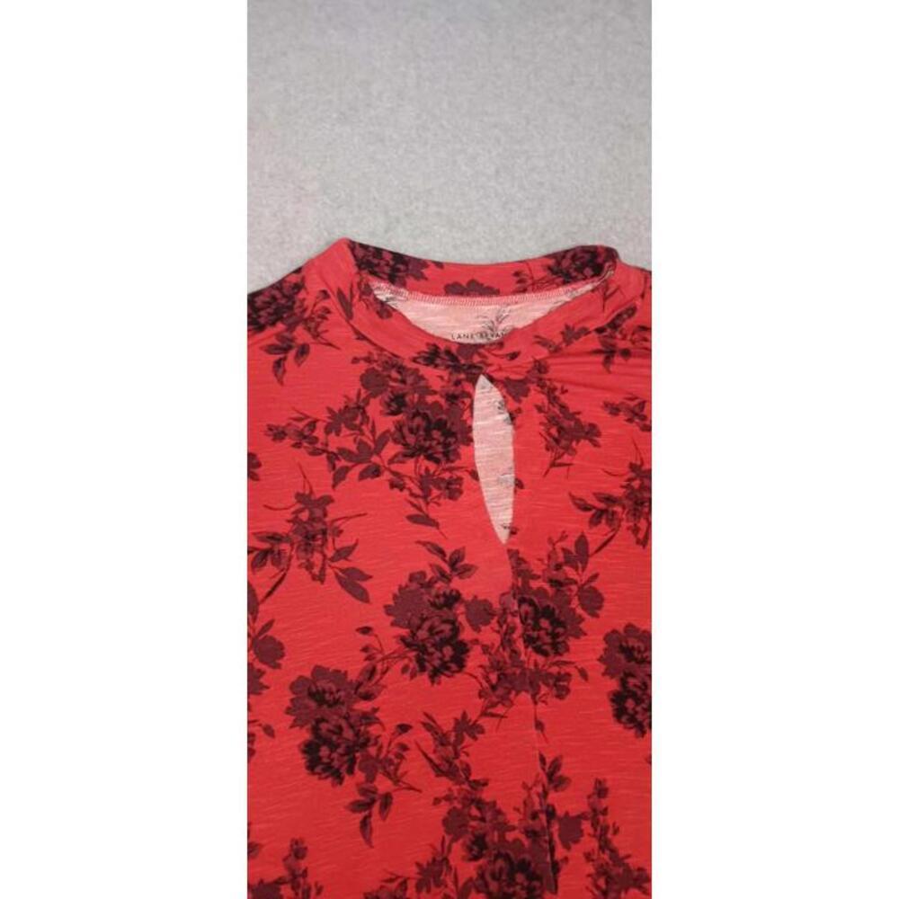 Lane Bryant Long Sleeve Keyhole Chest Dress Womens Size 26/28 Red Floral Fitted - Picture 3 of 11